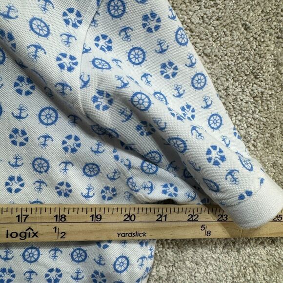 Brooks Brothers Performance Polo Shirt Mens L White Blue Nautical Print Slim Fit - Picture 10 of 11